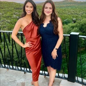 petal & pup satin one shoulder midi dress